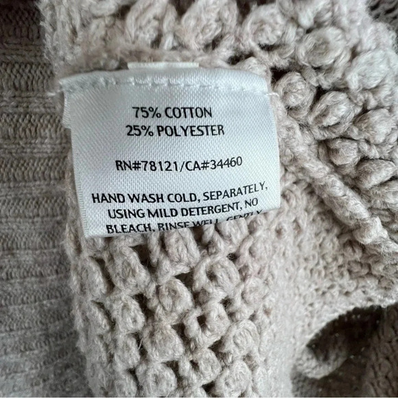 Eileen Fisher Draped Open Cable Knit Cardigan Sweater Tan Long Sleeve Size M - Picture 8 of 9